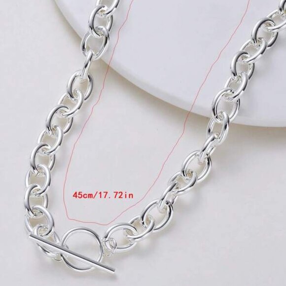 Sterling Silver 925 Link Chain Necklace with Toggle Clasp - Picture 3 of 3